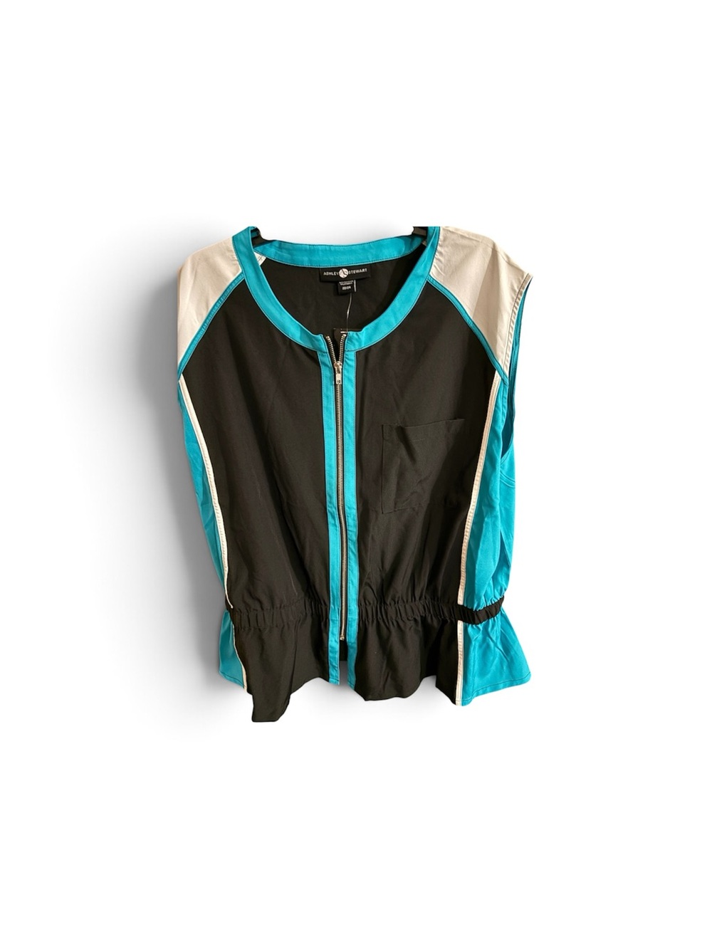 Ashley Stewart Black & Teal Zip-Front Sleeveless Vest